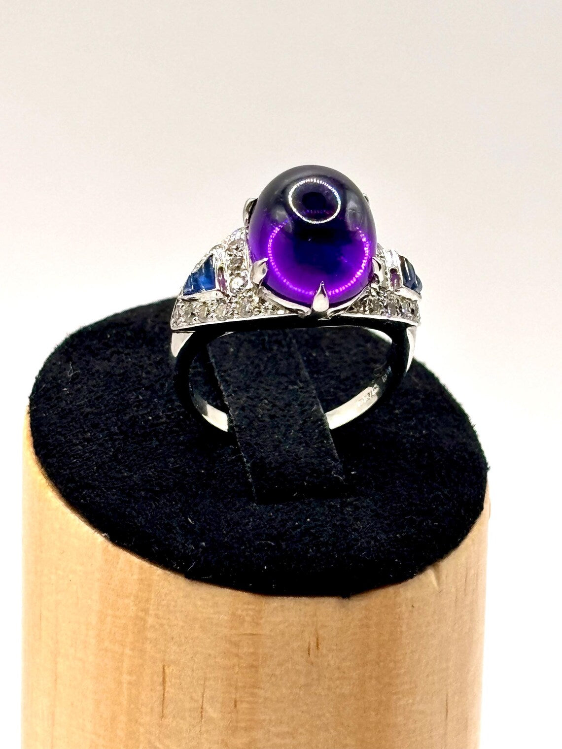 Amethyst, Sapphire and Diamond Ring, Late 20th Century, 18K White Gold
