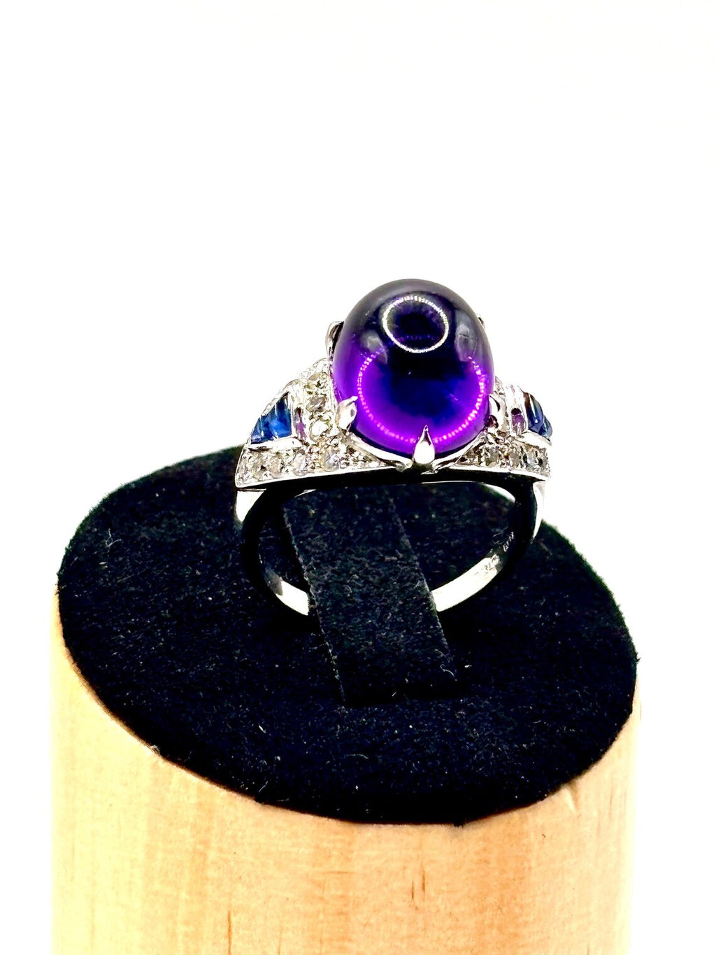 Amethyst, Sapphire and Diamond Ring, Late 20th Century, 18K White Gold