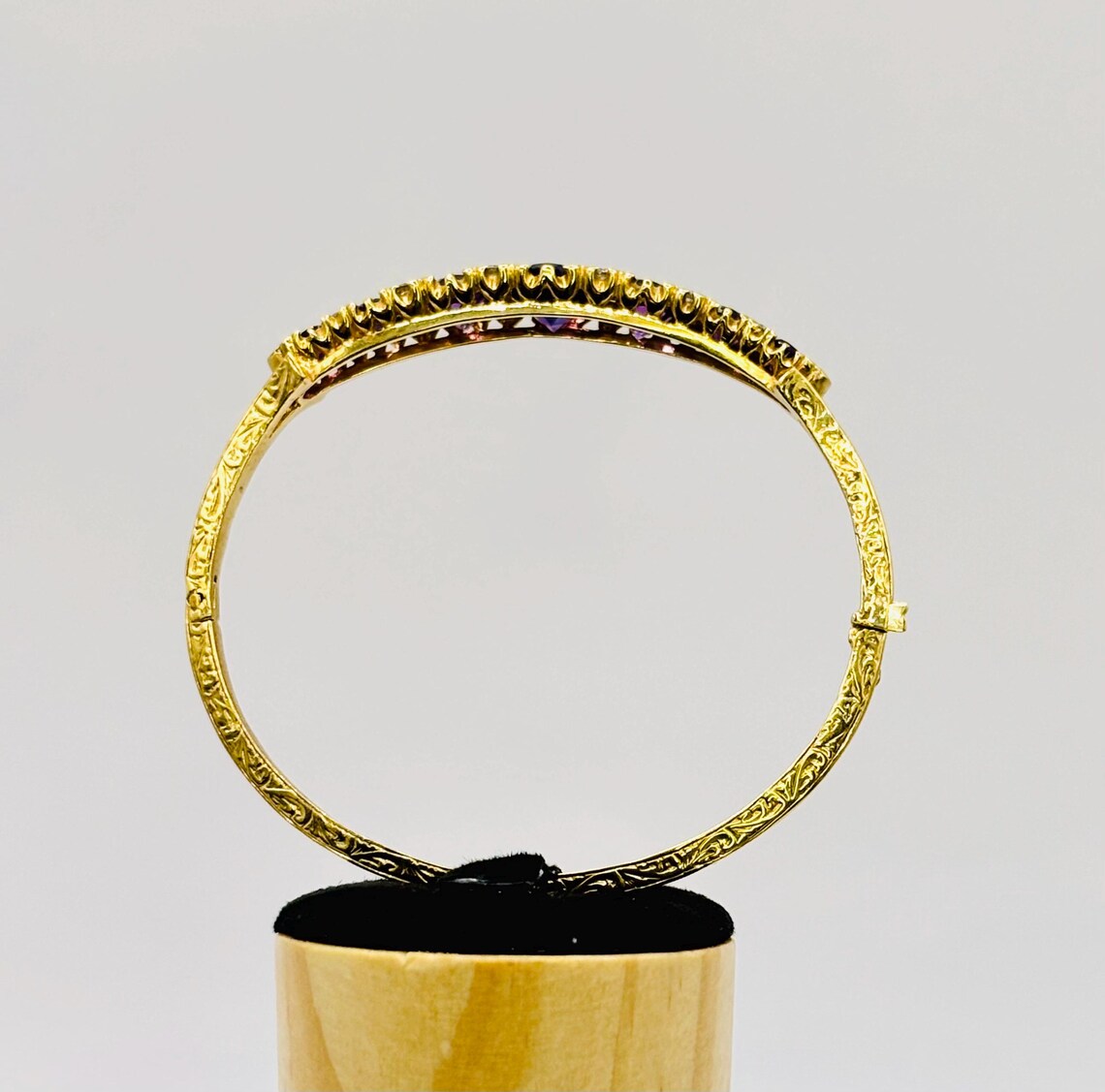 Victorian-Inspired Handmade Gold Graduated Amethyst and Diamond Hinged Bangle