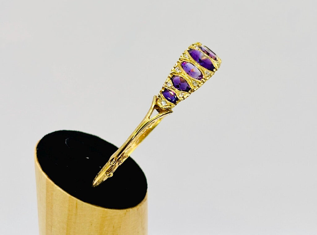 Victorian-Inspired Handmade Gold Graduated Amethyst and Diamond Hinged Bangle