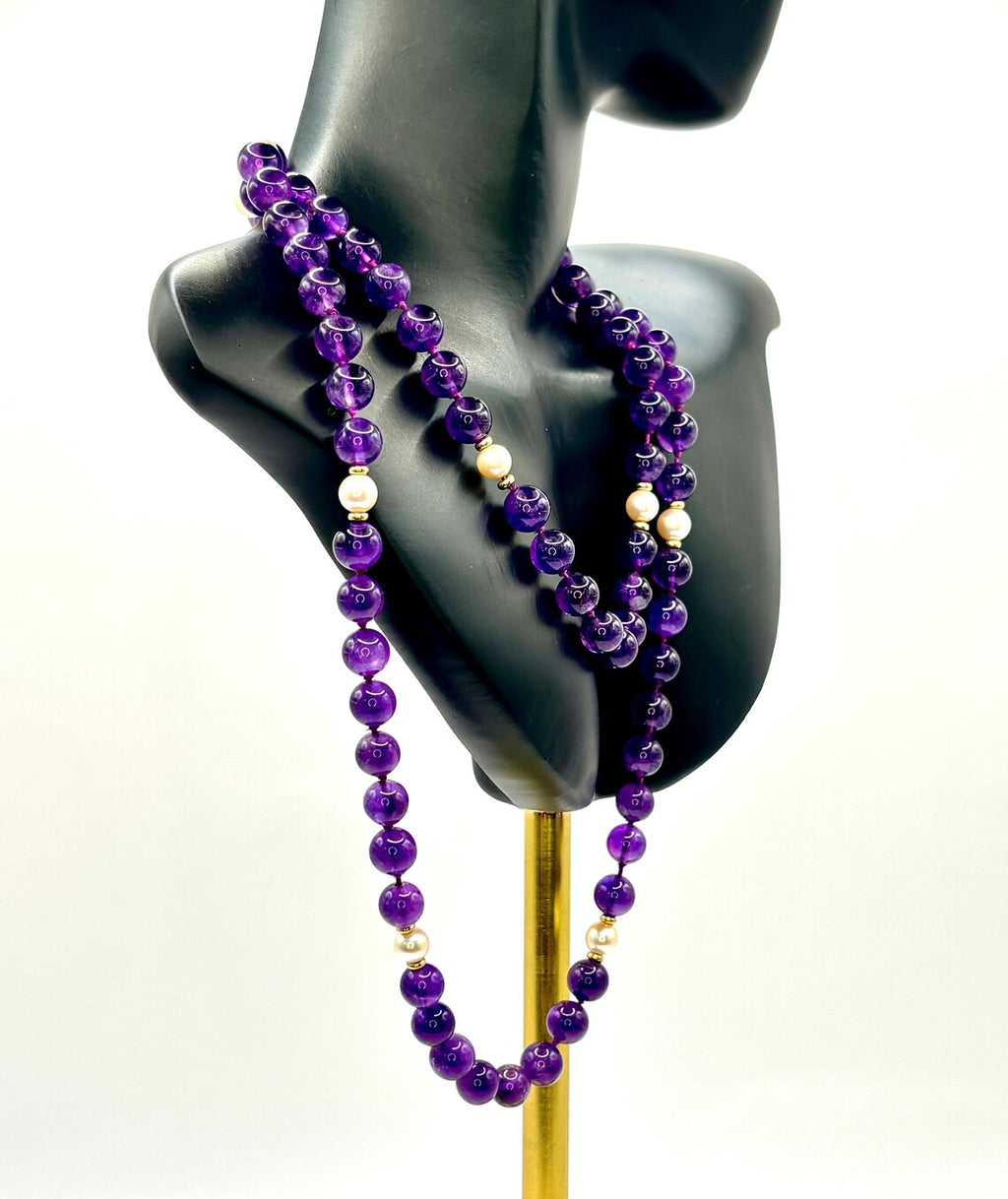 Late 20th Century Amethyst, Pearl and 9ct Gold Necklace