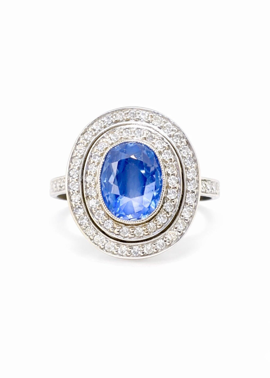 GCS Certified 3.70ct Unheated Sri Lankan Sapphire & Diamond Platinum Ring
