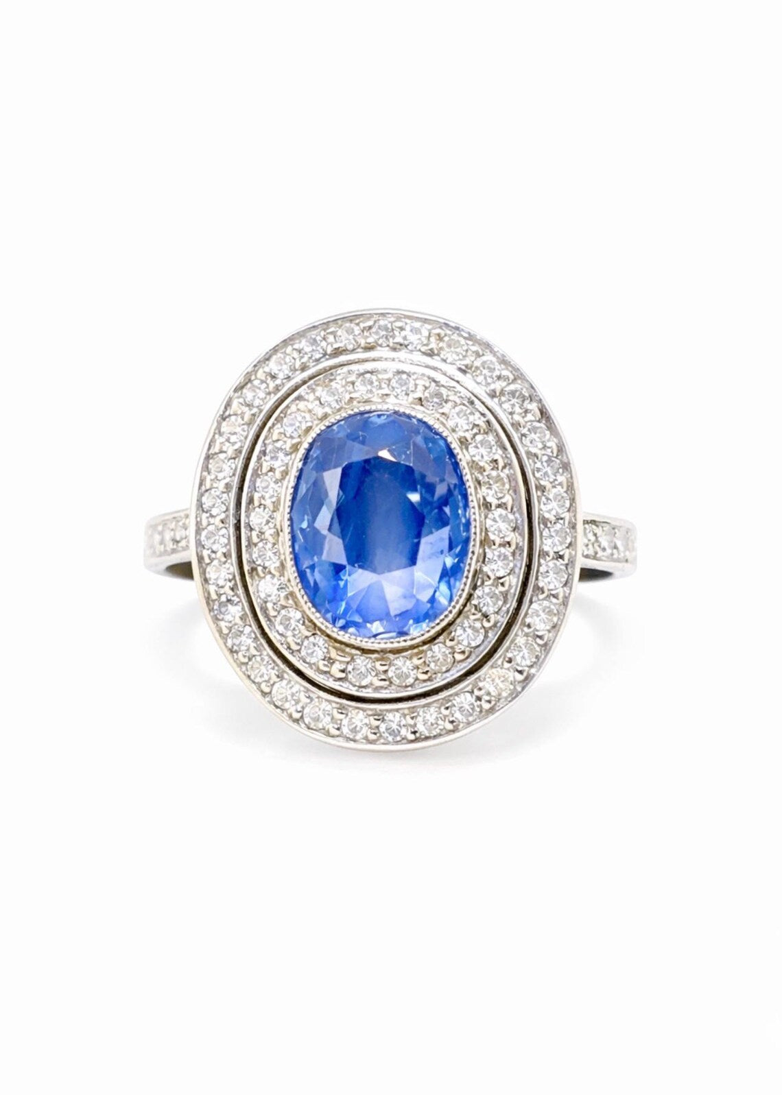 GCS Certified 3.70ct Unheated Sri Lankan Sapphire & Diamond Platinum Ring