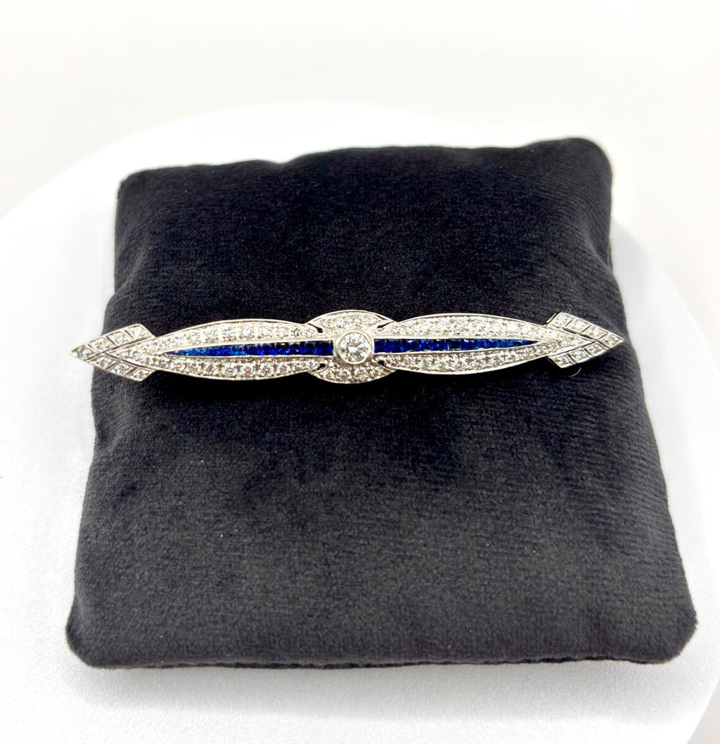 ART DECO STYLE DIAMONDS & Sapphires Brooch