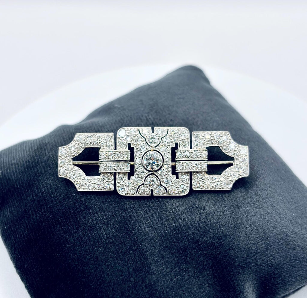 Art Deco Platinum and Diamond Geometric Plaque Brooch, 1.50 Carats, circa 1920’s