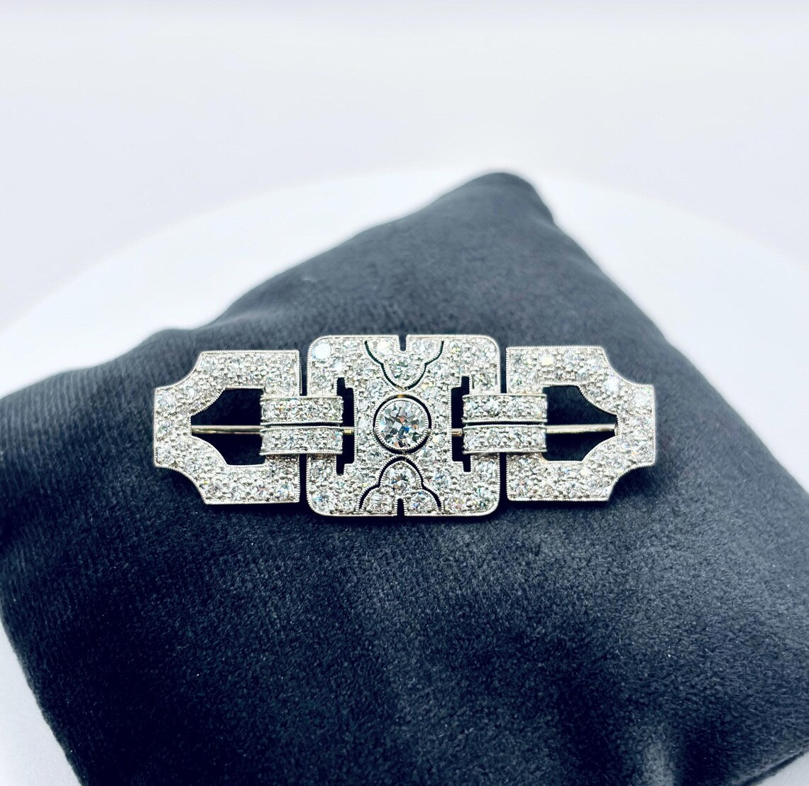 Art Deco Platinum and Diamond Geometric Plaque Brooch, 1.50 Carats, circa 1920’s