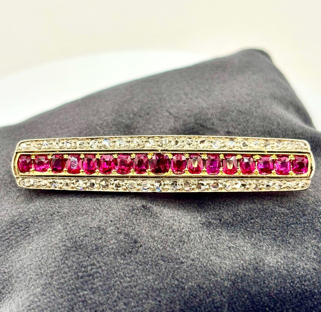 EDWARDIAN RUBY & DIAMOND and Gold Brooch