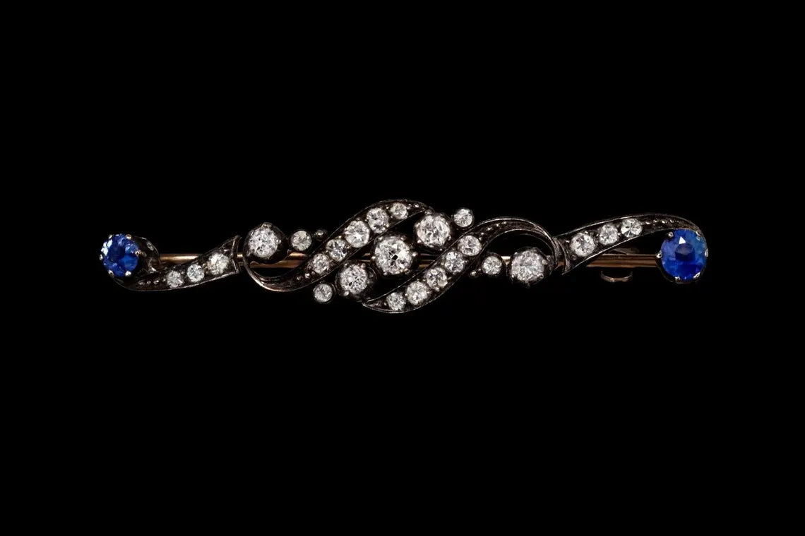 ANTIQUE SAPPHIRE & DIAMOND Edwardian Brooch