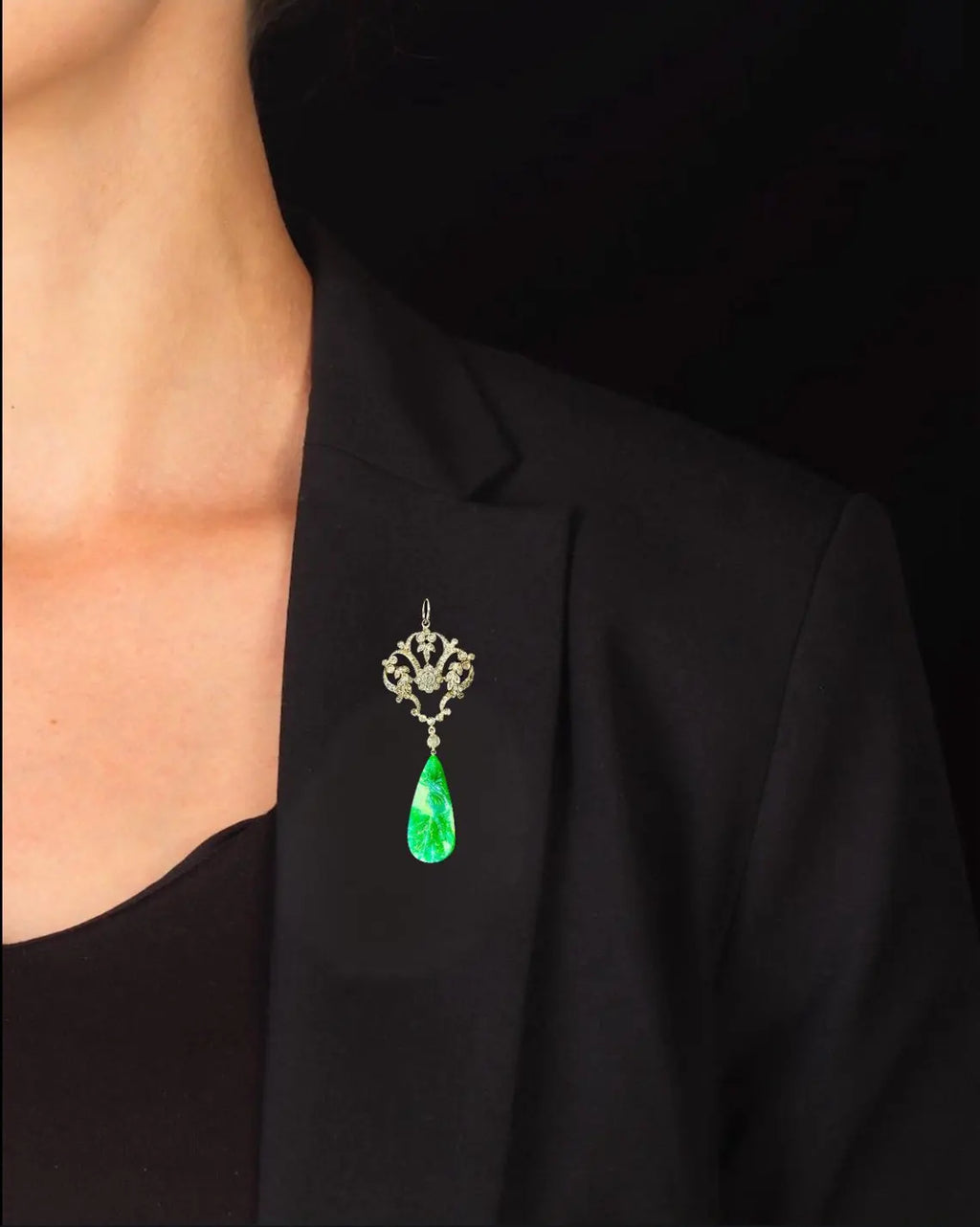 ANTIQUE JADE JADEITE & Diamonds Gold Pendant c.1900-1910