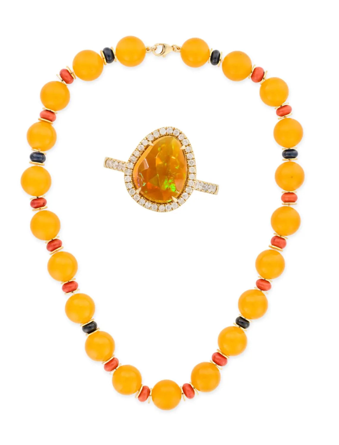 MEXICAN FIRE OPAL & Diamonds Ring