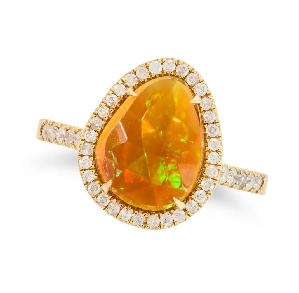 MEXICAN FIRE OPAL & Diamonds Ring