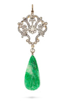 ANTIQUE JADE JADEITE & Diamonds Gold Pendant c.1900-1910
