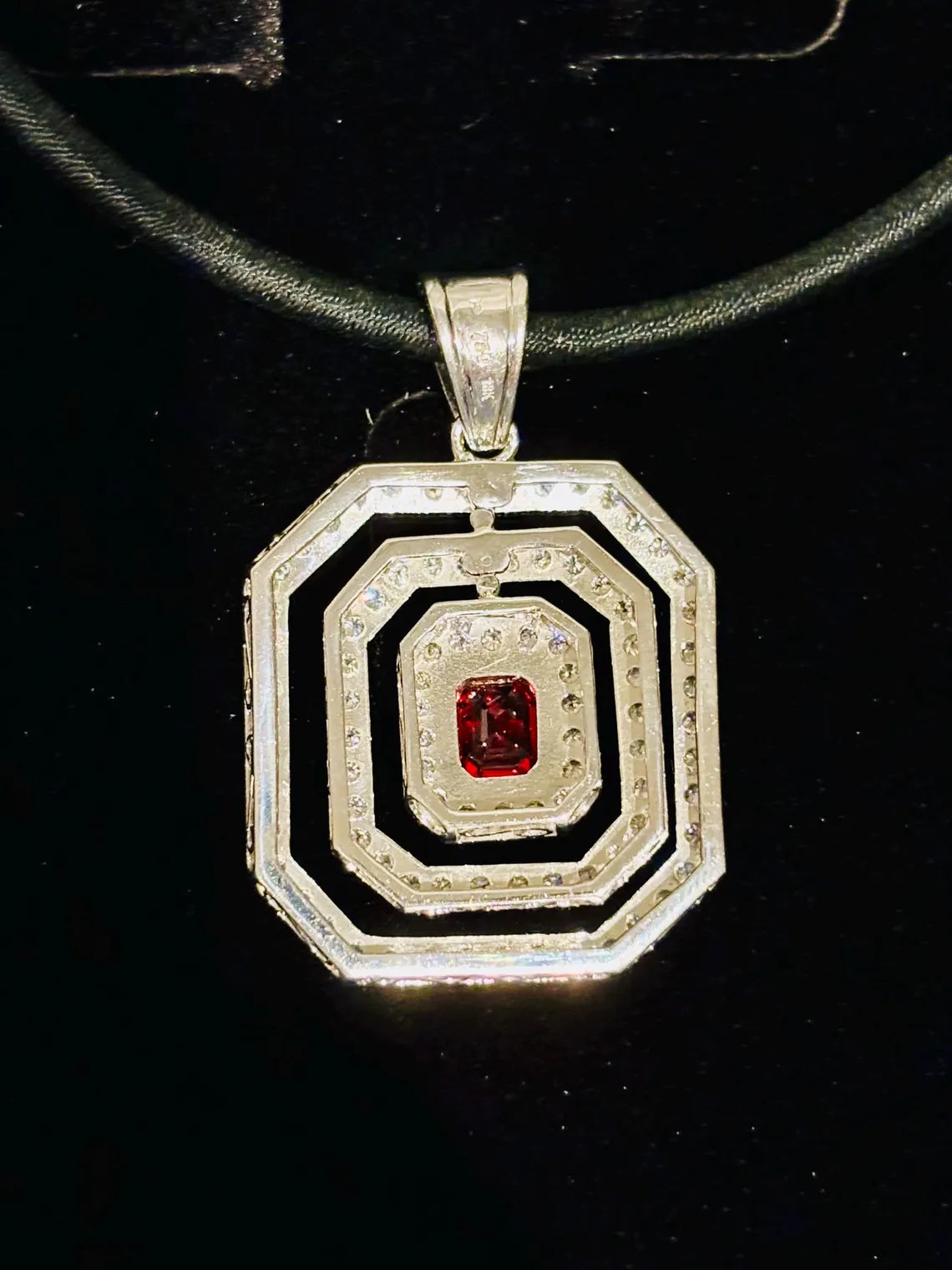 RED RUBY & DIAMONDS Pendant Handcrafted in 18K White Gold