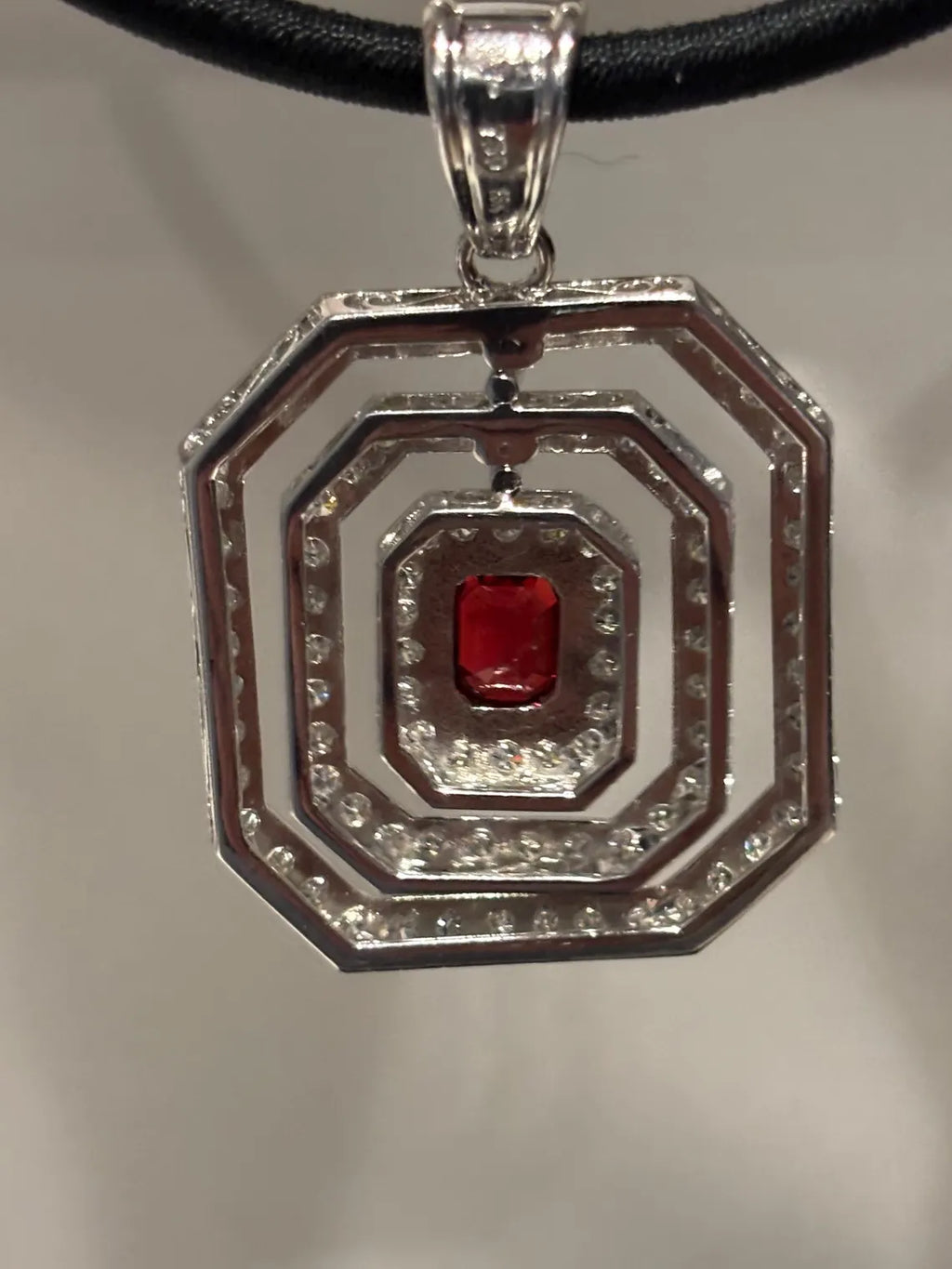 RED RUBY & DIAMONDS Pendant Handcrafted in 18K White Gold