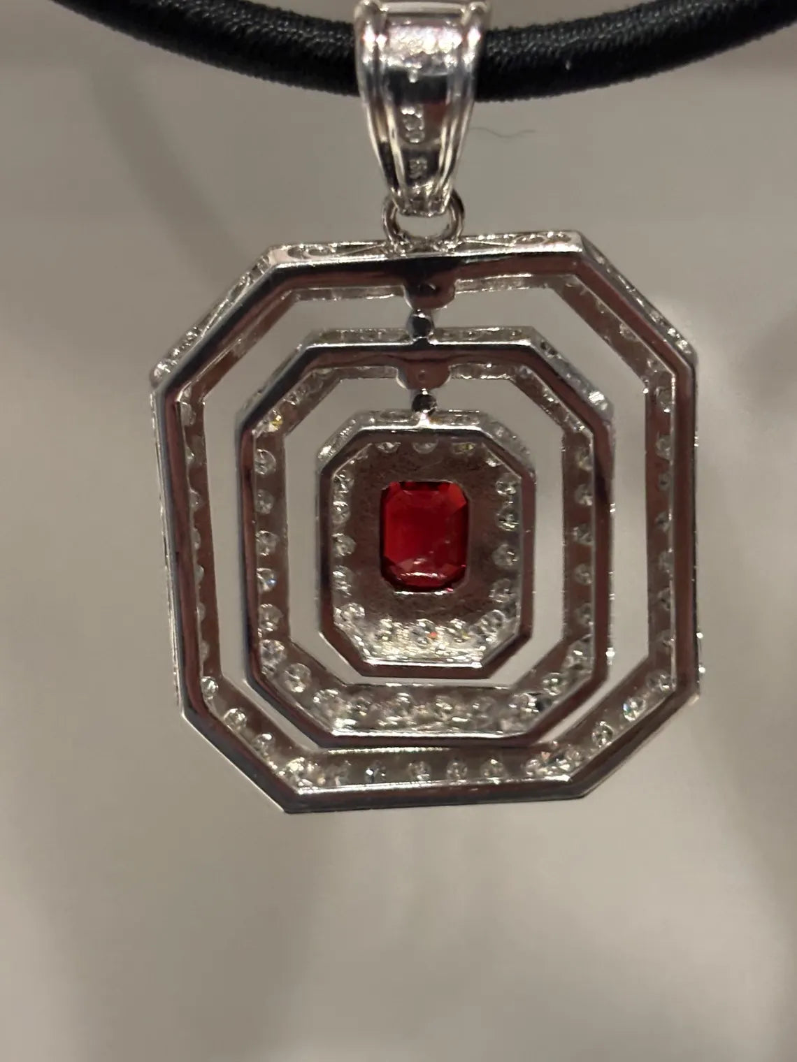 RED RUBY & DIAMONDS Pendant Handcrafted in 18K White Gold