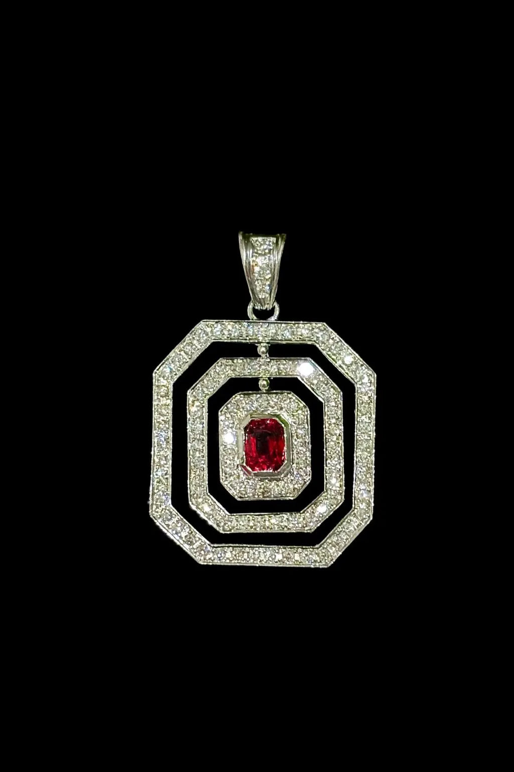 RED RUBY & DIAMONDS Pendant Handcrafted in 18K White Gold