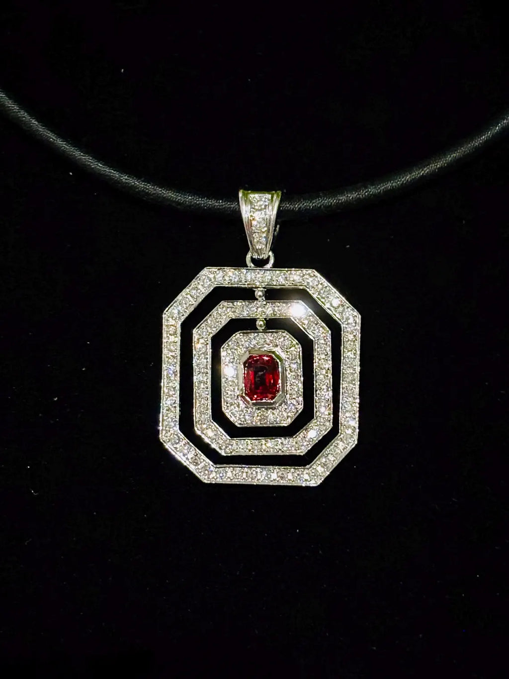 RED RUBY & DIAMONDS Pendant Handcrafted in 18K White Gold