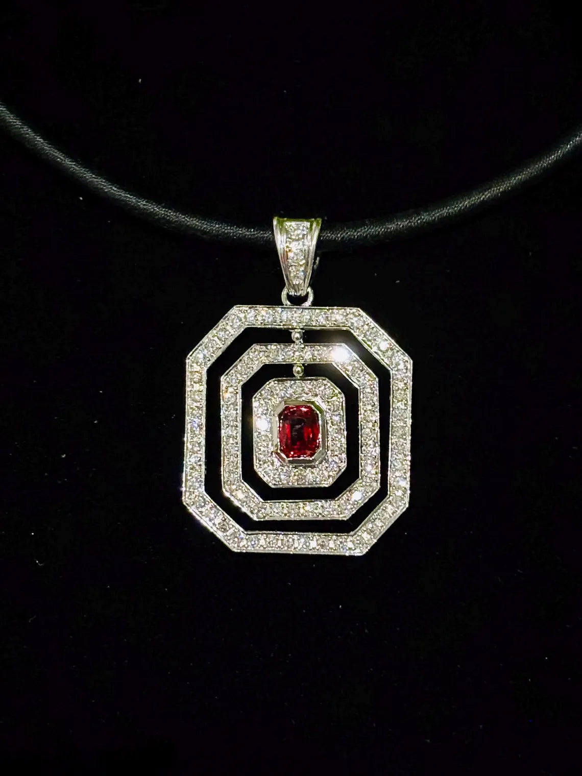 RED RUBY & DIAMONDS Pendant Handcrafted in 18K White Gold