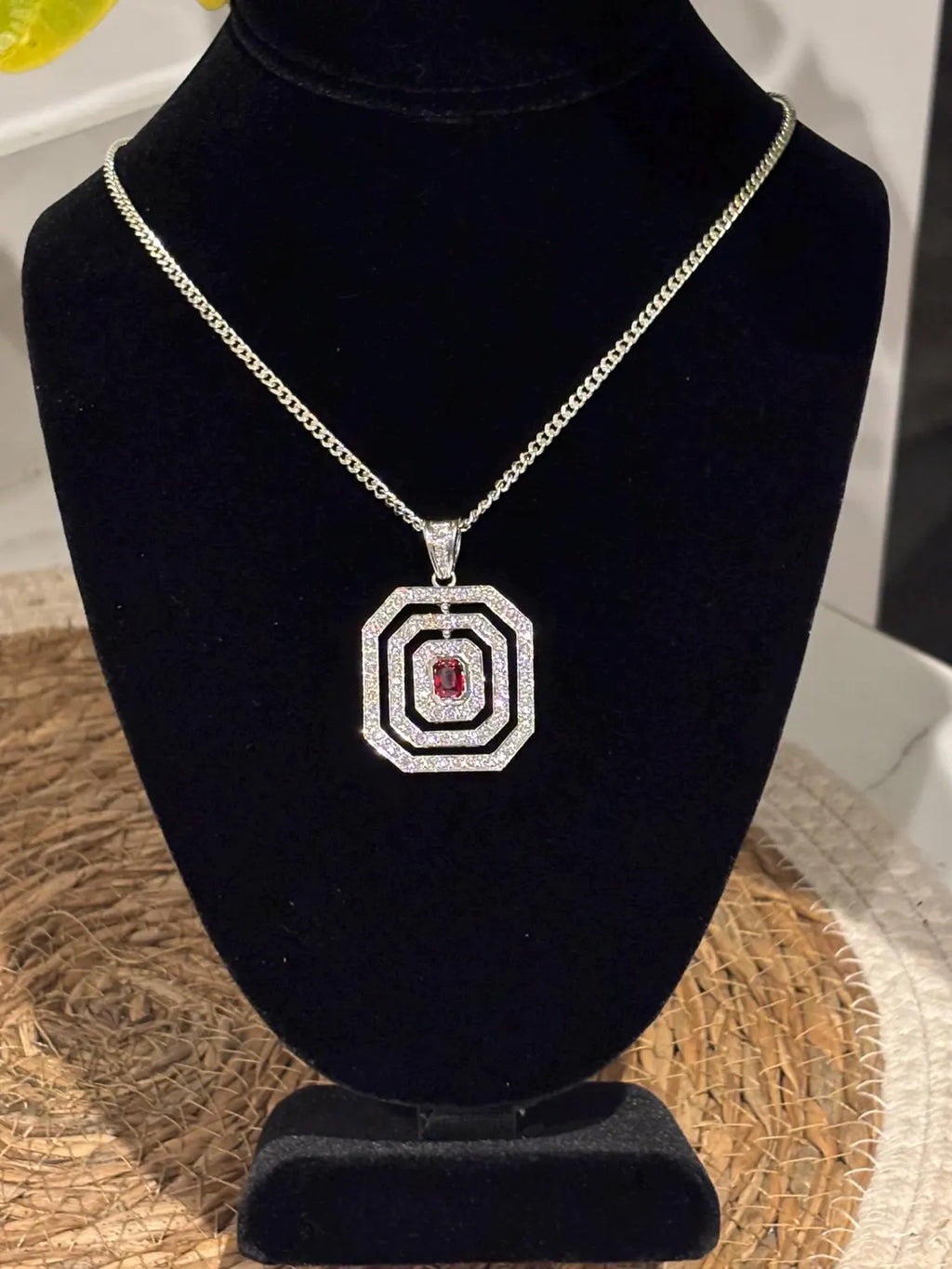 RED RUBY & DIAMONDS Pendant Handcrafted in 18K White Gold