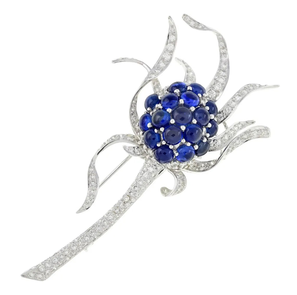 SAPPHIRE & DIAMOND Platinum Thistle Flower Brooch