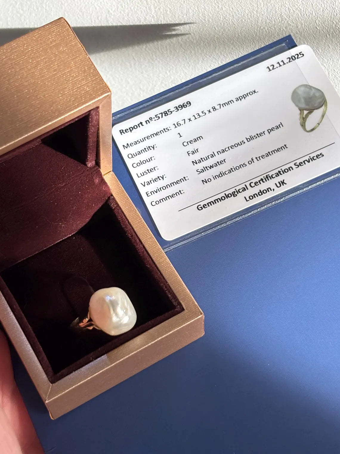 Antique GSC CERTIFIED NATURAL Saltwater Pearl Ring