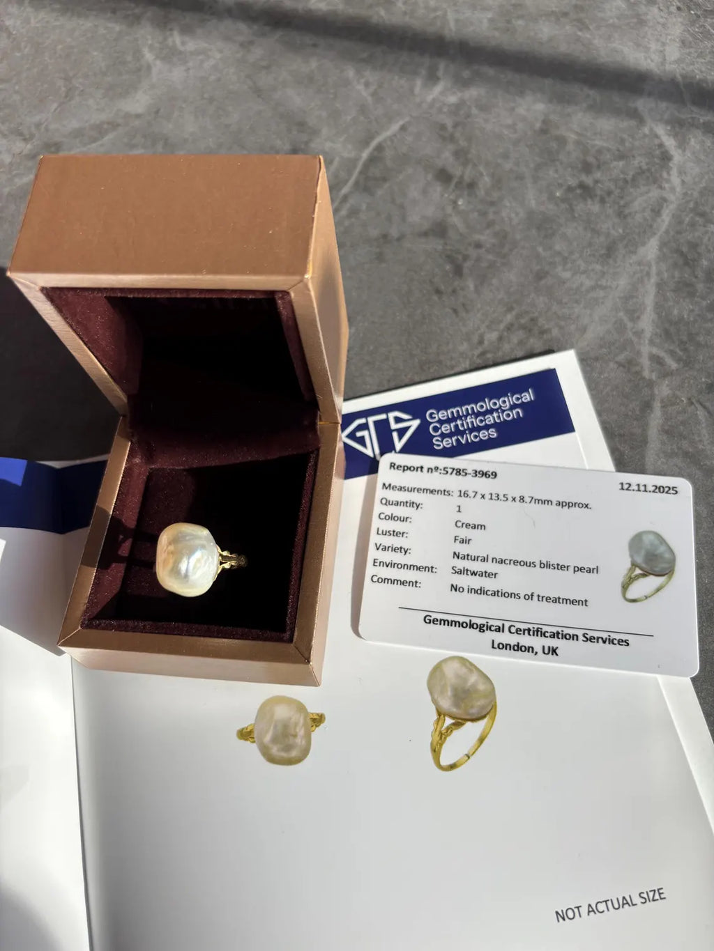 Antique GSC CERTIFIED NATURAL Saltwater Pearl Ring