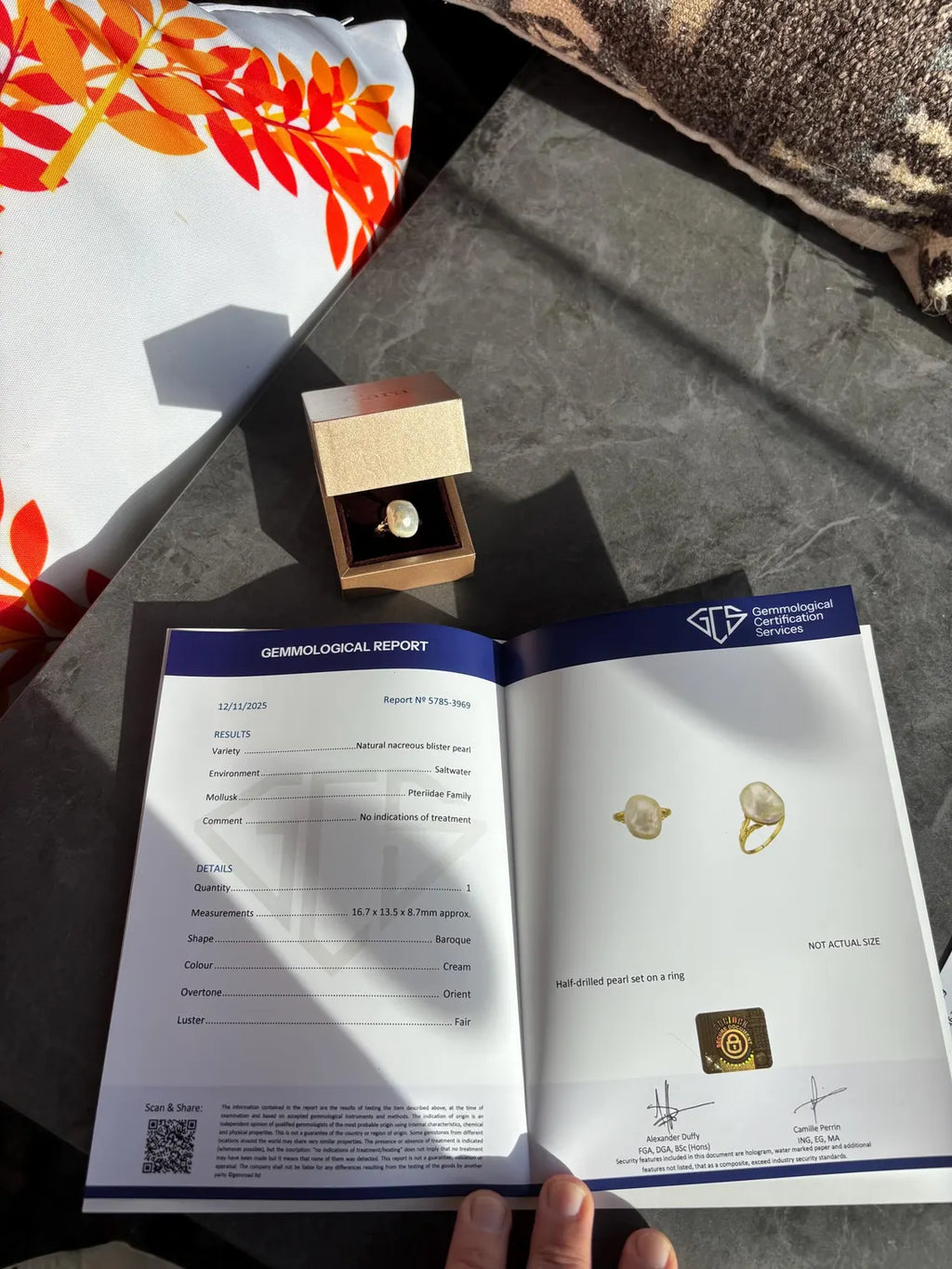 Antique GSC CERTIFIED NATURAL Saltwater Pearl Ring
