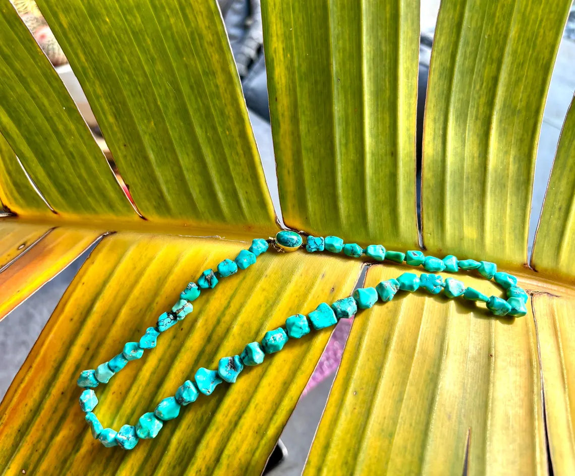 TURQUOISE NECKLACE 18K CARAT Gold - Early to Mid 20th Century