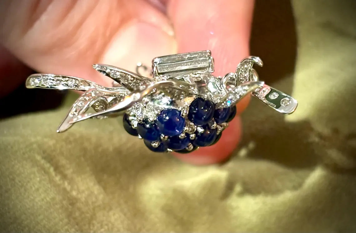 SAPPHIRE & DIAMOND Platinum Thistle Flower Brooch