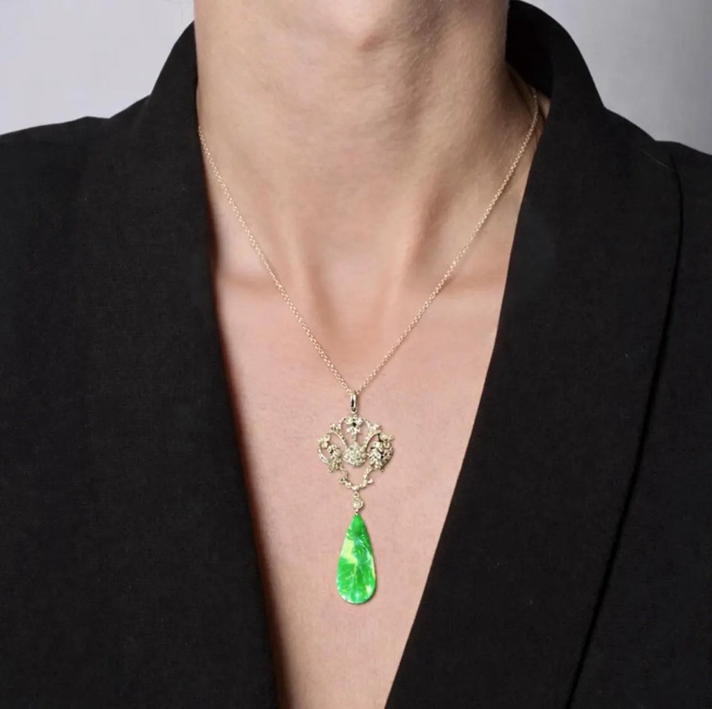 ANTIQUE JADE JADEITE & Diamonds Gold Pendant c.1900-1910