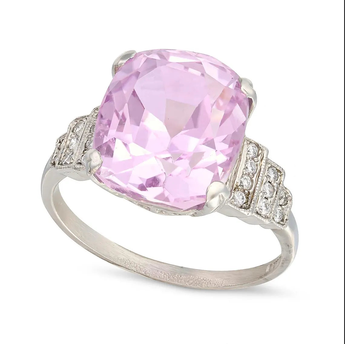 ART DECO Style 9.24 Carat KUNZITE Platinum Ring with Diamonds