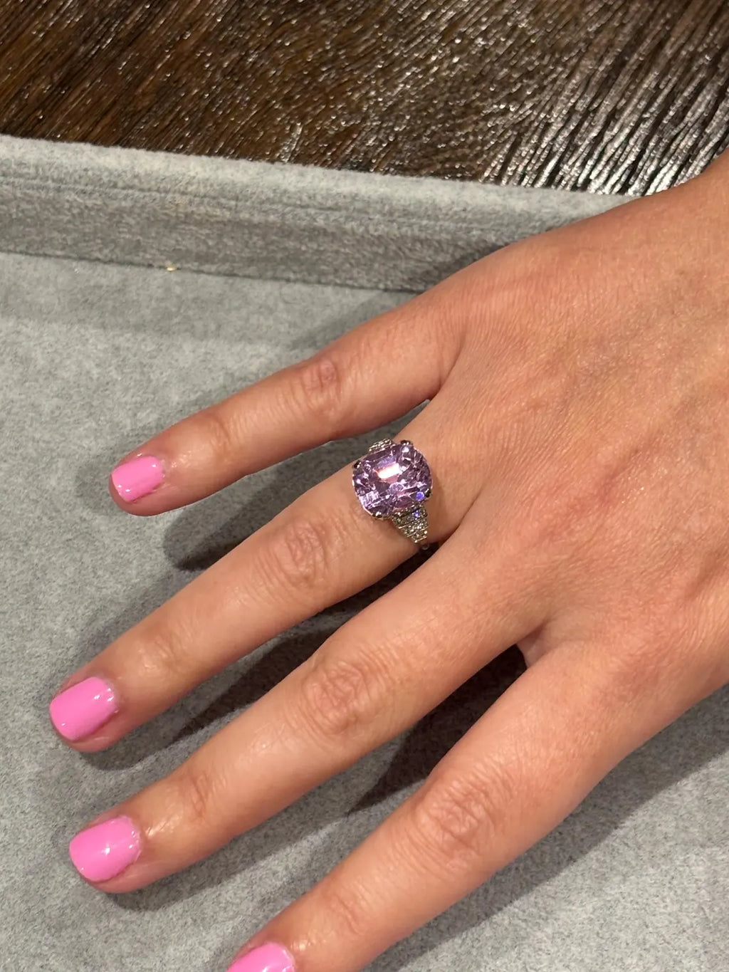 ART DECO Style 9.24 Carat KUNZITE Platinum Ring with Diamonds