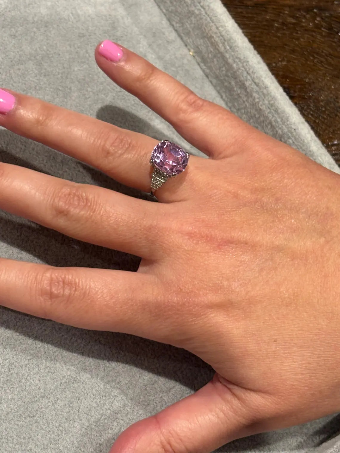 ART DECO Style 9.24 Carat KUNZITE Platinum Ring with Diamonds