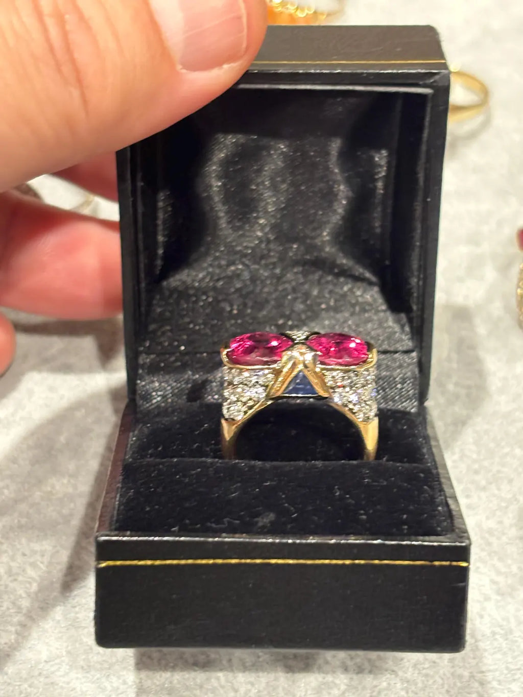 ART DECO STYLE Vintage Pink Tourmalines Diamonds & Sapphires Ring