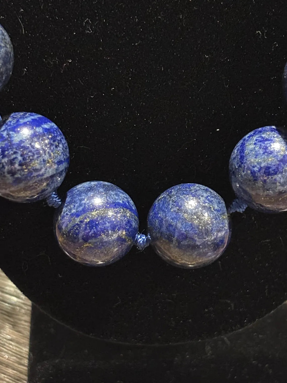 Large Lapis Lazuli Bead Necklace with Silver Magnetic Clasp, Late 20th Century