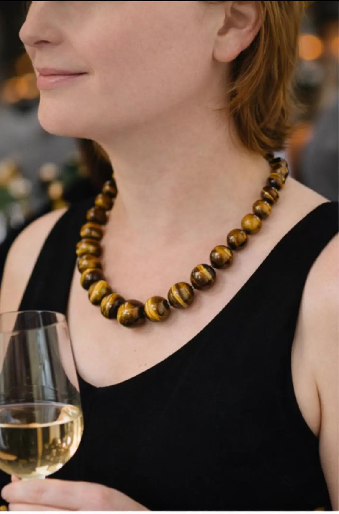 Striking Graduated Tiger’s Eye and Sterling Silver Necklace