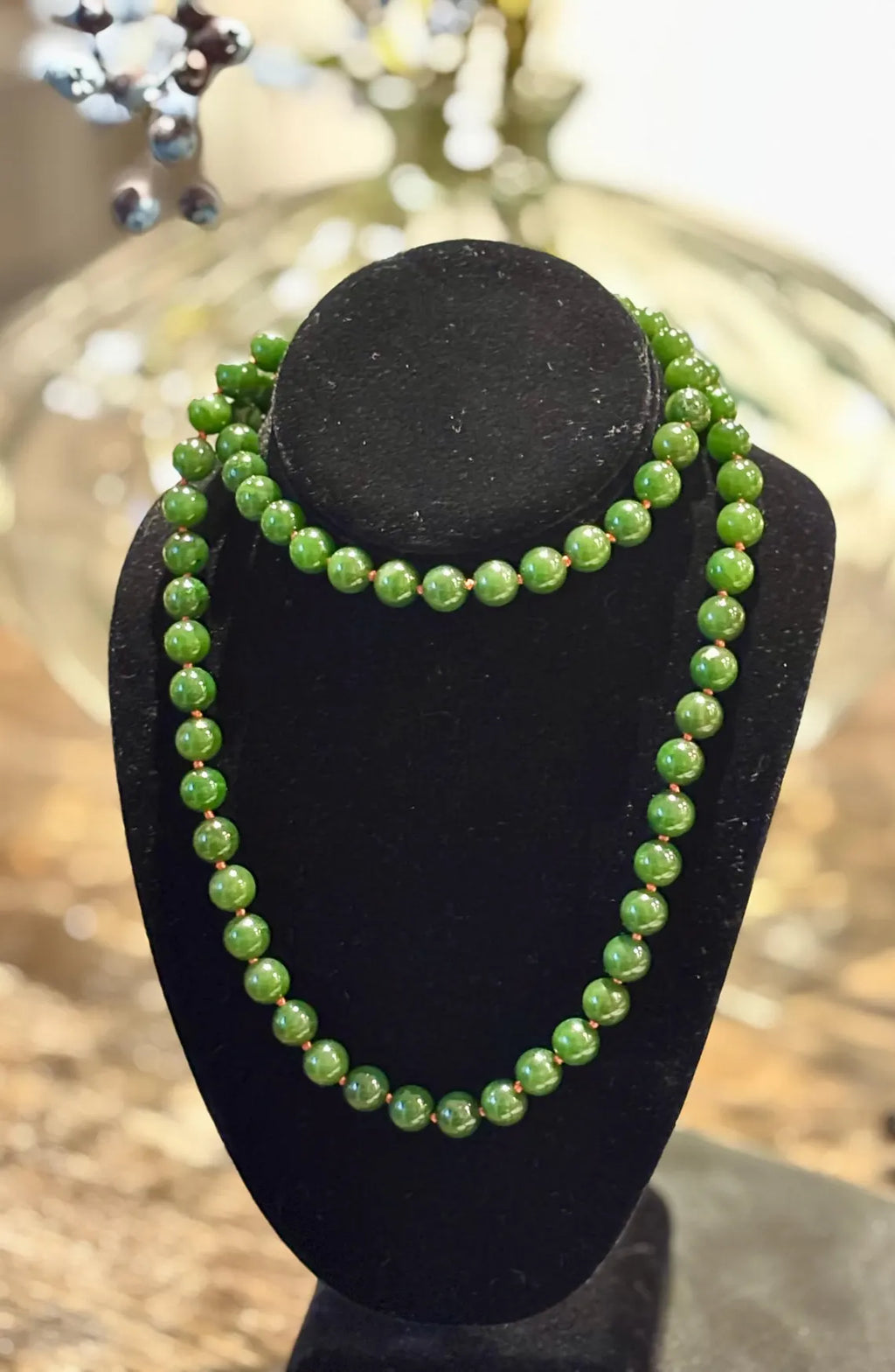 Nephrite Jade Bead Necklace, 119 Grams, Mid-20th Century