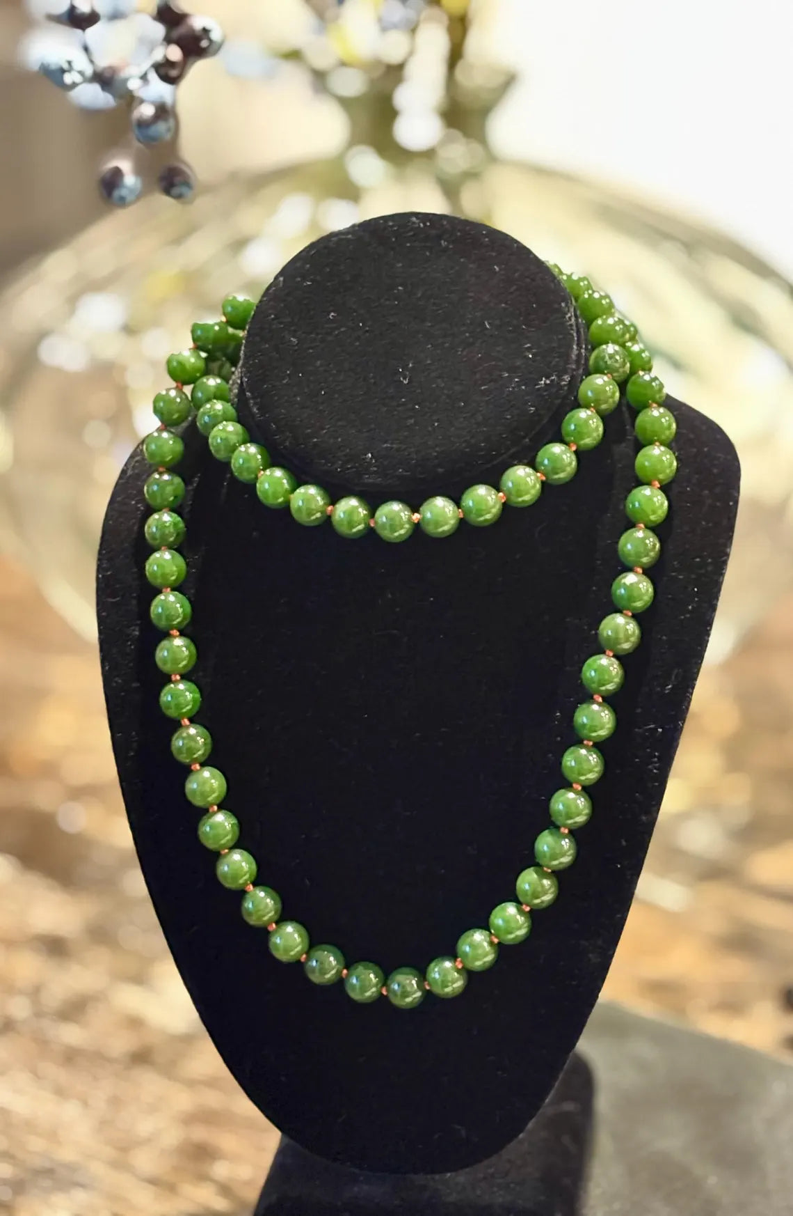 Nephrite Jade Bead Necklace, 119 Grams, Mid-20th Century