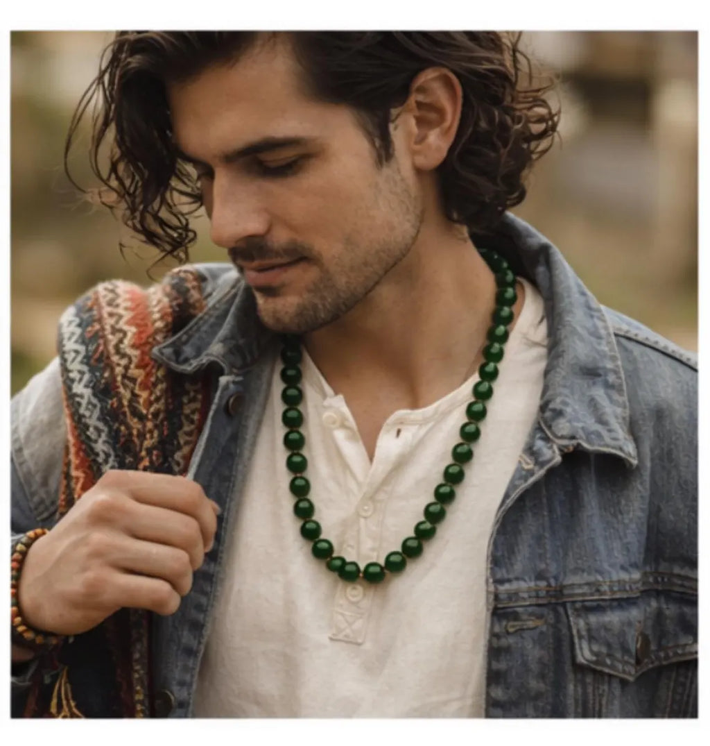 Nephrite Jade Bead Necklace, 119 Grams, Mid-20th Century