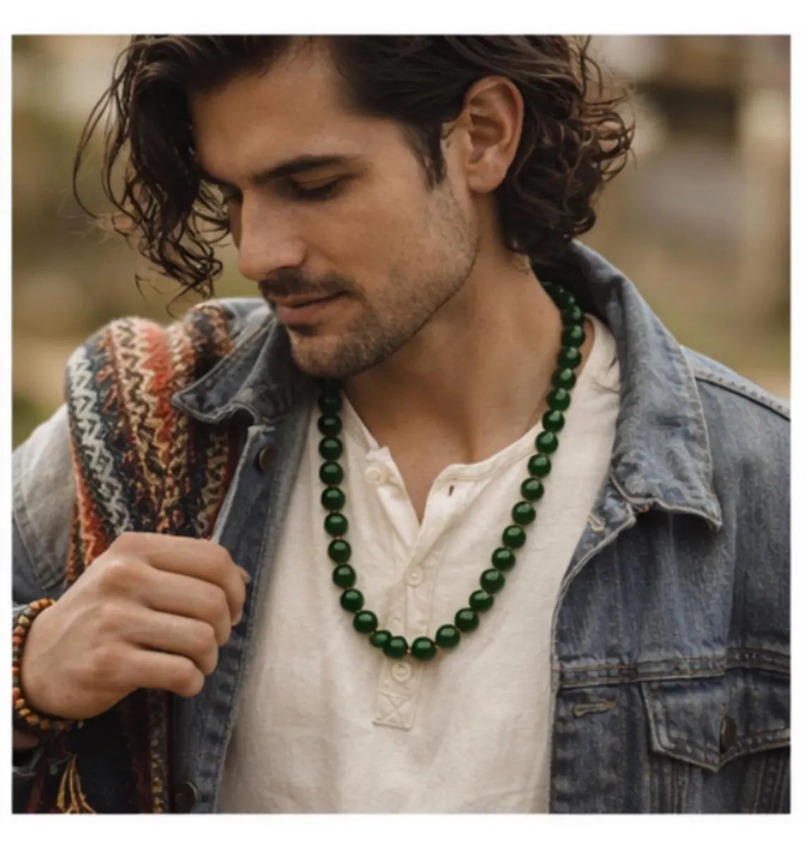 Nephrite Jade Bead Necklace, 119 Grams, Mid-20th Century