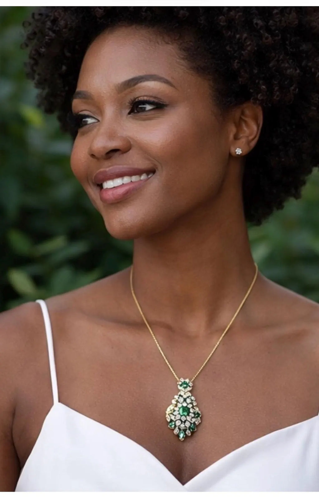 Edwardian Style Emerald and Diamond Drop Pendant Necklace, 18K Yellow Gold