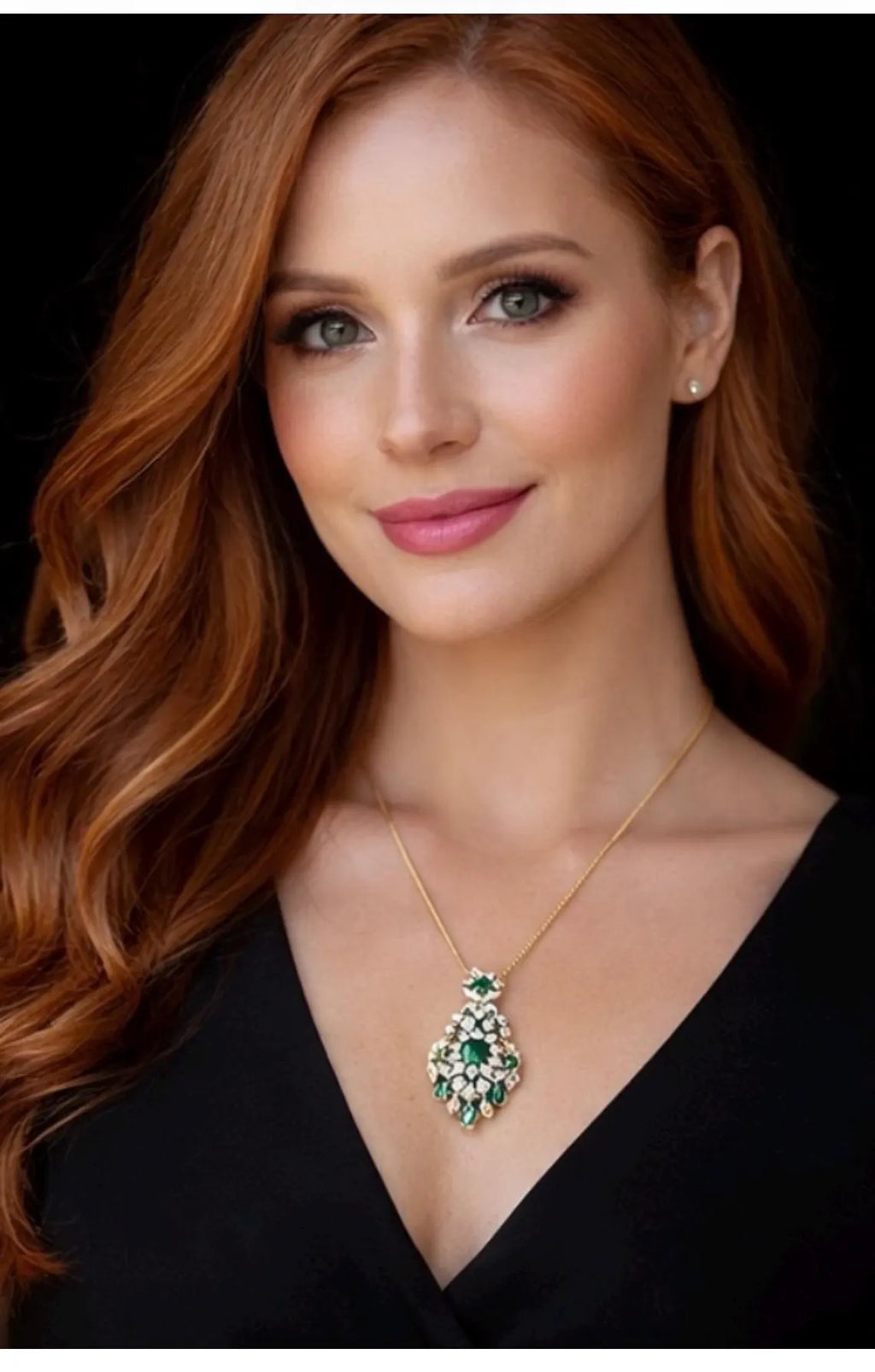 Edwardian Style Emerald and Diamond Drop Pendant Necklace, 18K Yellow Gold