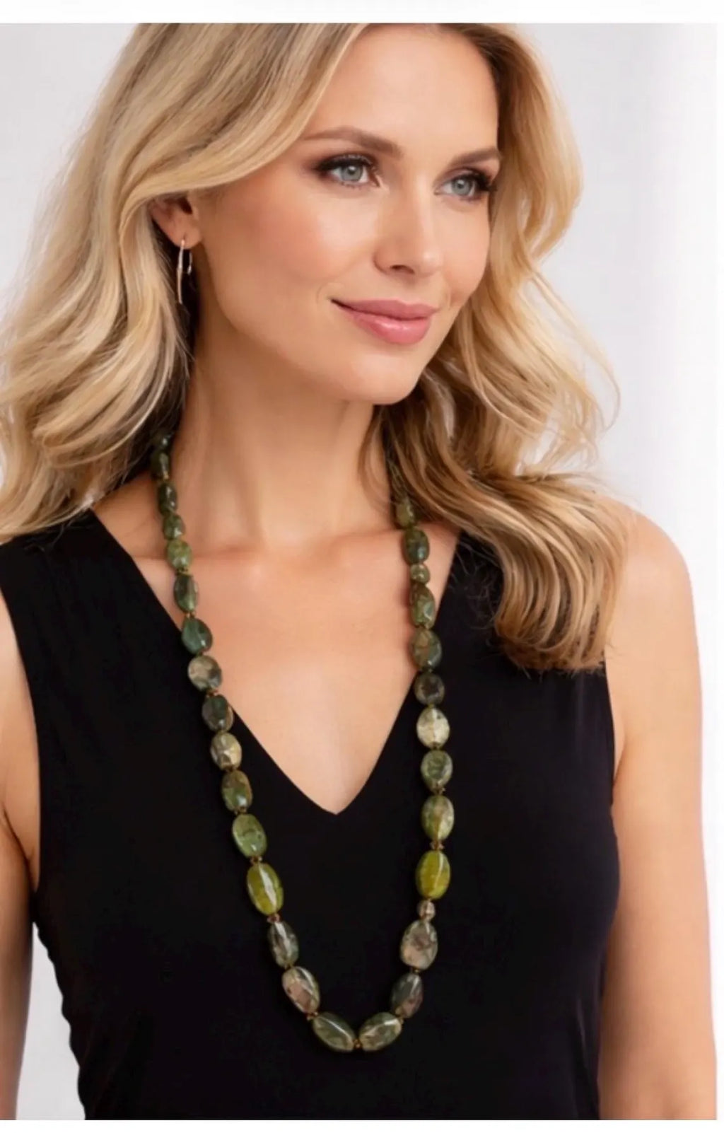 Vintage 1920s–40s Moss Agate Long Necklace