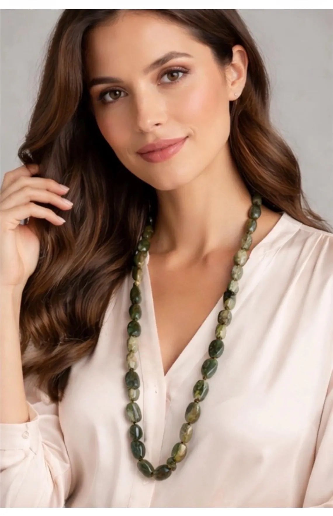 Vintage 1920s–40s Moss Agate Long Necklace