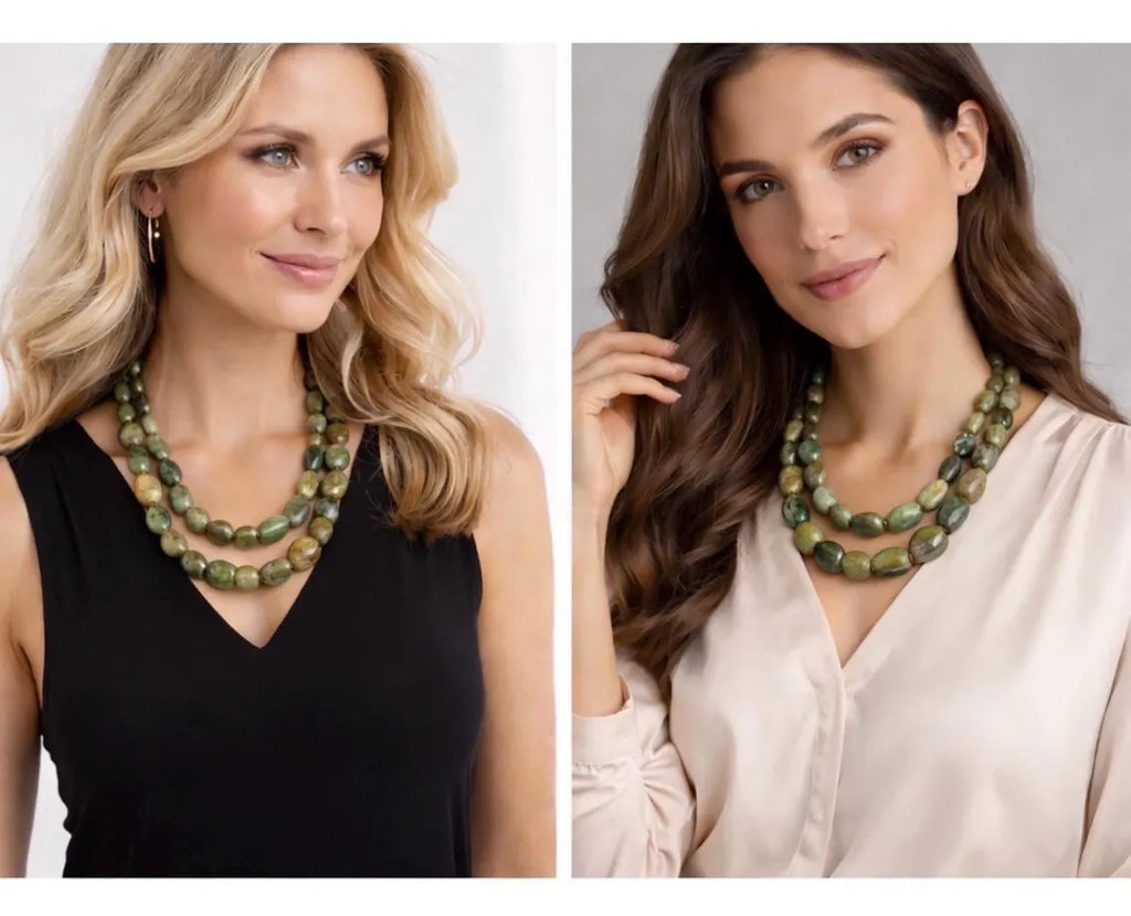 Vintage 1920s–40s Moss Agate Long Necklace
