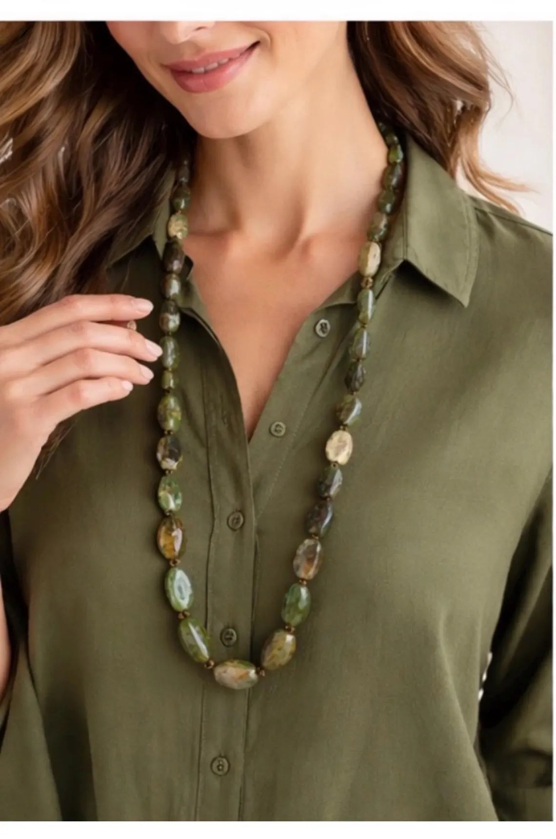 Vintage 1920s–40s Moss Agate Long Necklace