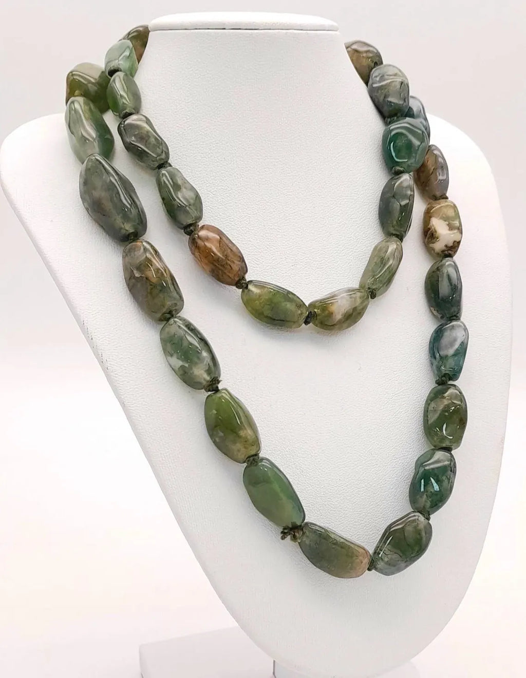 Vintage 1920s–40s Moss Agate Long Necklace