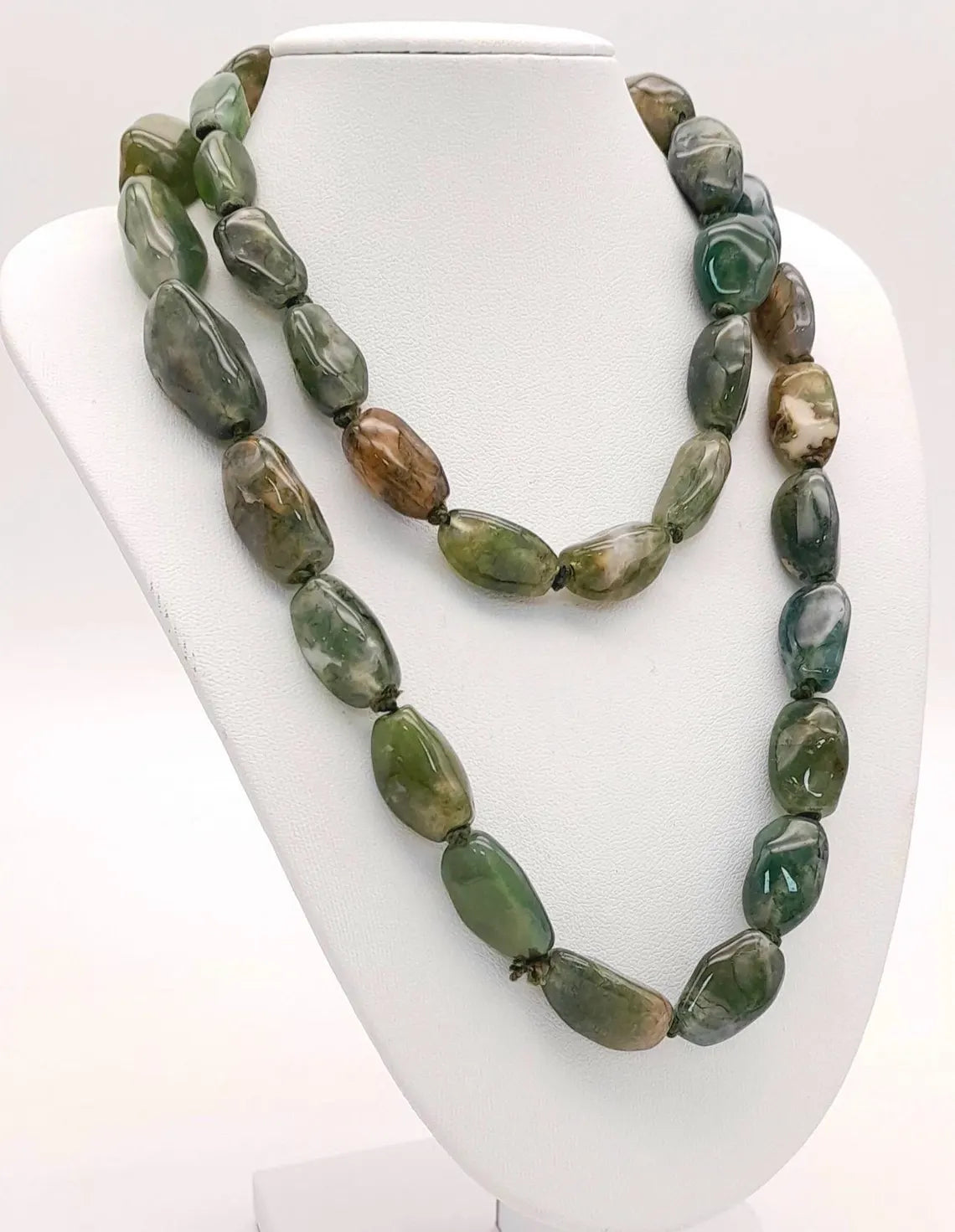 Vintage 1920s–40s Moss Agate Long Necklace
