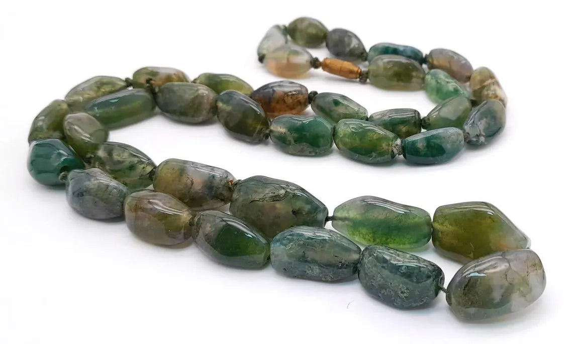 Vintage 1920s–40s Moss Agate Long Necklace