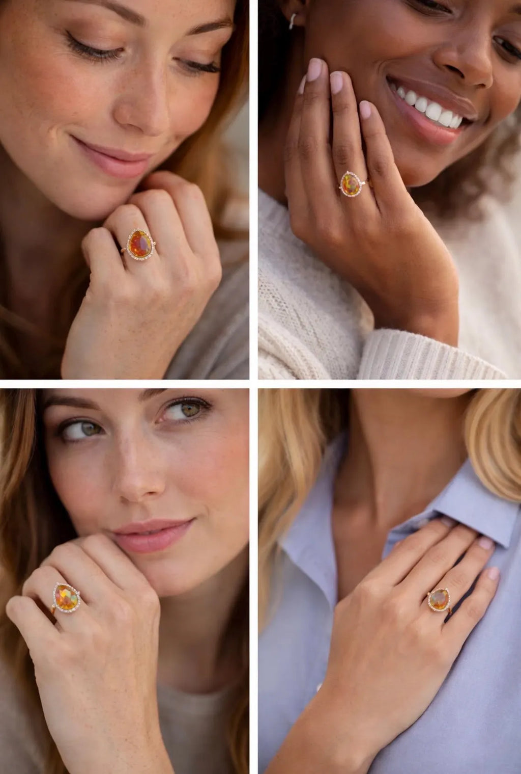 MEXICAN FIRE OPAL & Diamonds Ring